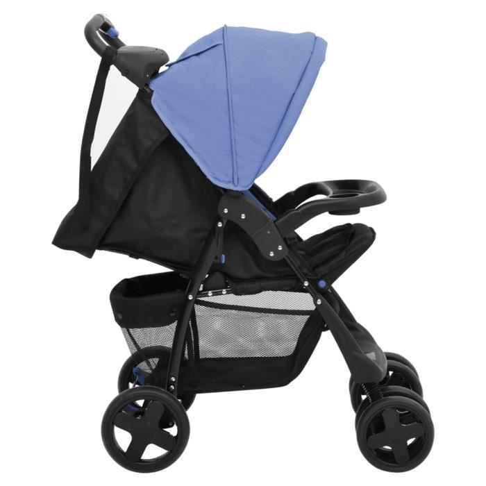 RHO - Transport de bébés - Poussette pour bébé 2-en-1 Bleu marine et noir Acier - DX0028