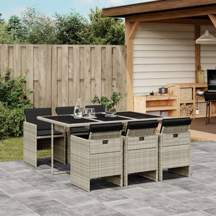 vidaXL Ensemble à manger de jardin et coussins 7 pcs rotin 3277678