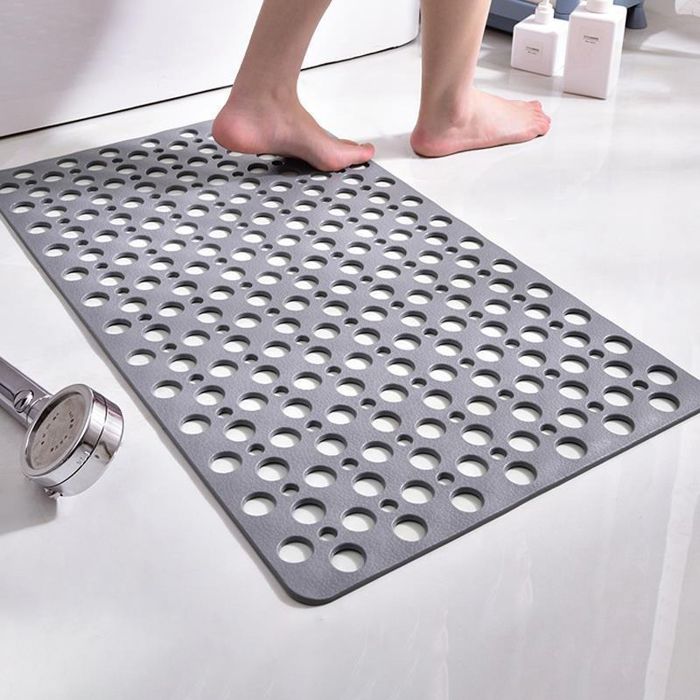 Tapis De Douche Anti-dérapant 40x100cm - PVC Avec Ventouses - Trous Drainage - Lavable Machine - Gris