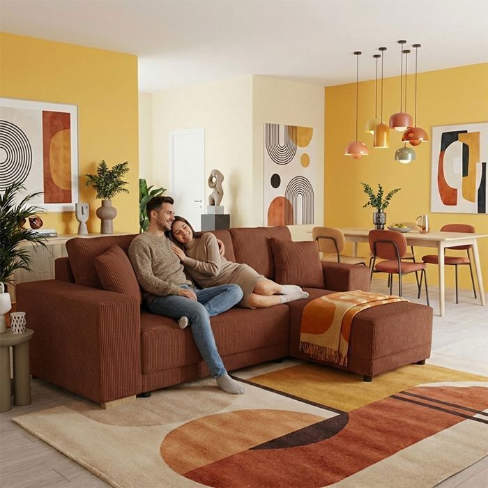 VEGA Canapé dangle reversible convertible TERRACOTTA (velours côtelé ) - Taille M - 4 places - 254 x 155 x 86