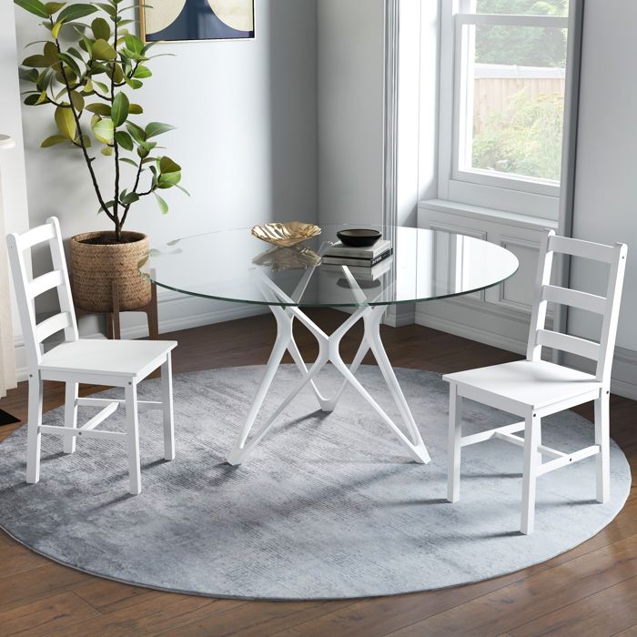 Lot de 2 chaises de salle à manger en bois massif de pin chaise de cuisine dossier lattes esprit campagne blanc