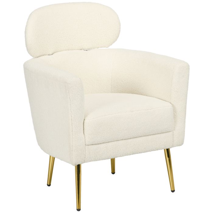 Fauteuil salon - HOMCOM - appuie-tête amovible - tissu en peluche teddy pieds en métal - 71 x 65 x 90 cm - crème
