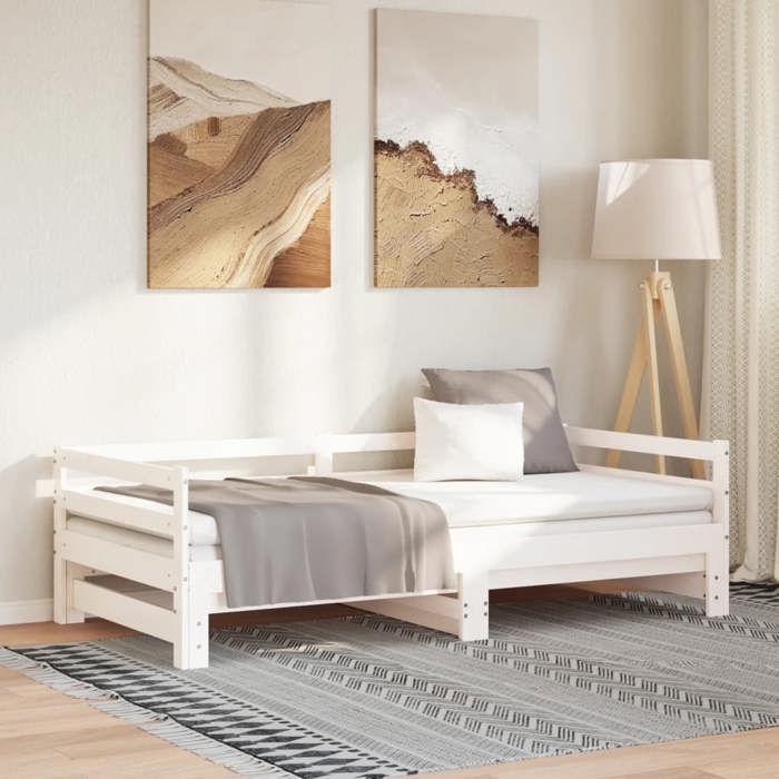 Cdiscounts choix Lit coulissant Blanc - bois de pi Lit coulissant sans matelas blanc 2x(90x200) cm 68986