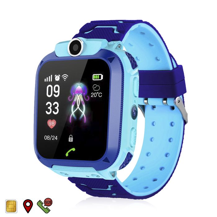 DAM Montre intelligente de localisation LBS pour enfants avec fonction de suivi appels SOS et réception dappels. 4x1x5 Cm.Bleu