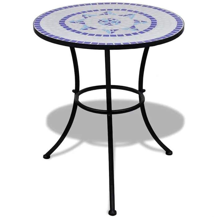 Table de bistro mosaïque - VIDAXL - 60x70 cm - Bleu et blanc - Cadre en fer laqué - Dessus en céramique