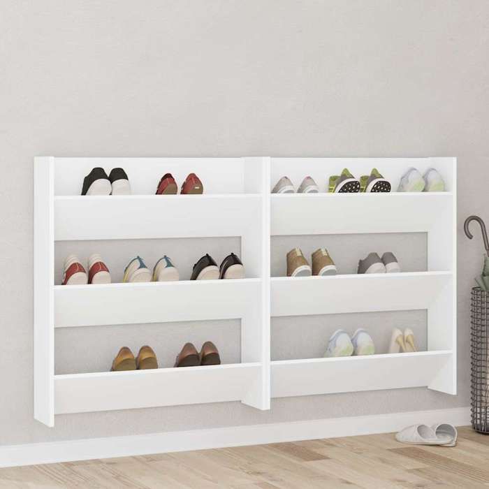 Armoire à chaussures murale - Happiness - 2 pièces - Blanc - 80x18x90 cm - Aggloméré - 3 étagères basculantes