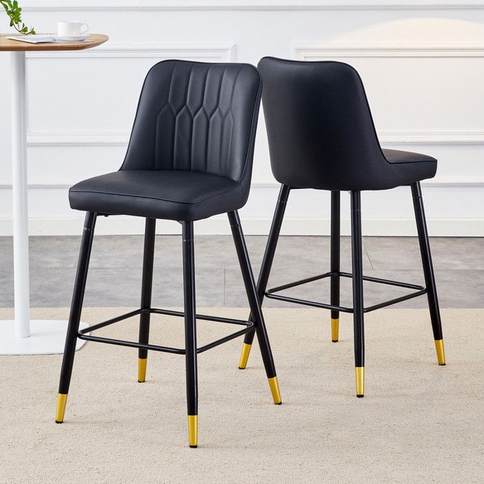 Tabouret de bar en cuir PU - Ensemble de 2 - 100 cm - Cuir PU noir - Cadre en métal doré