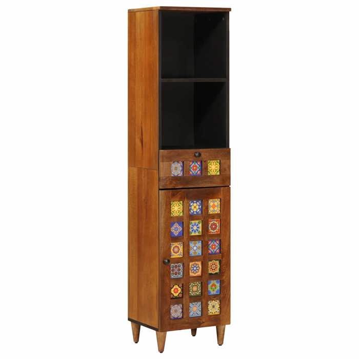 Marron Armoire de salle de bain SARAZYJ ARMOIRE WC MODERNE avec tiroir Noyer 38 x 33 x 160 cm E2176