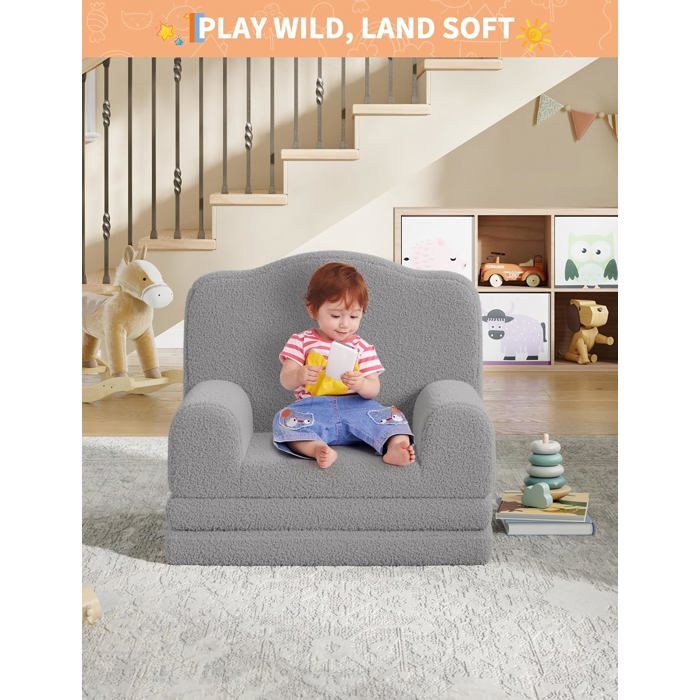 Canapé-lit Enfants Lit de Jour avec Dossier en forme de couronne et Accoudoirs pour Tout-petits Chambre Salon 58x45x50 cm gris