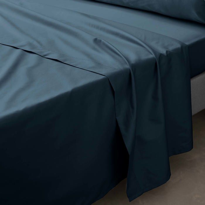 Drap plat en percale de coton 240 x 300 cm bleu nuit Drap plat en percale de coton 240 x 300 cm bleu nuit
