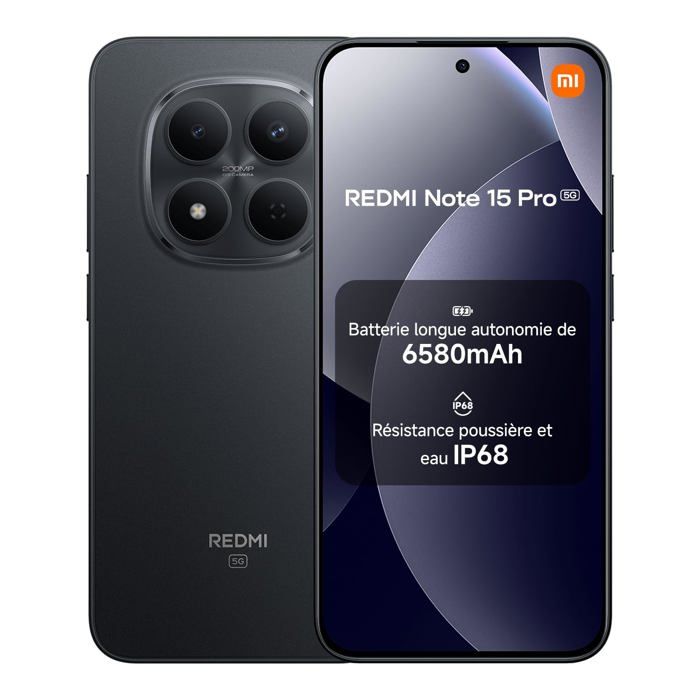 Smartphone 5G XIAOMI Redmi Note 15 Pro 8 Go Batterie 6580 mAh Écran AMOLED 683 pouces