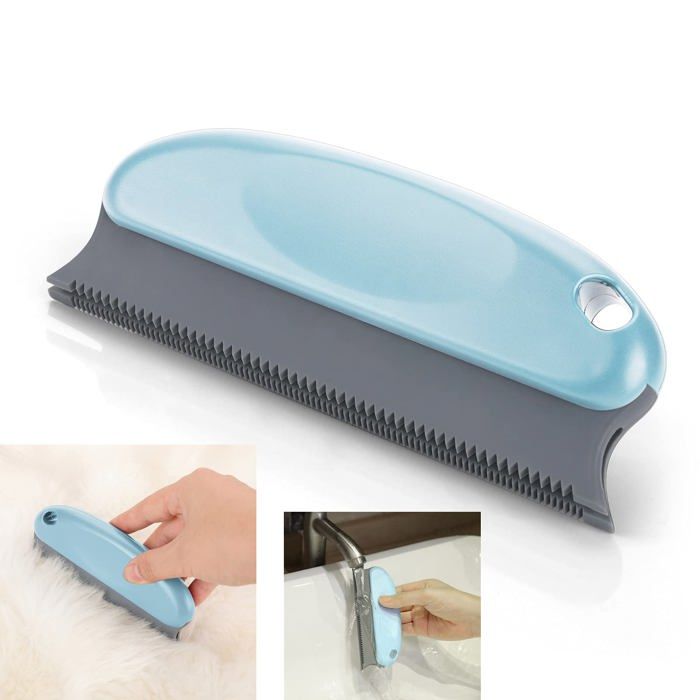 Brosse pour poils danimaux – enlève les poils de chien et de chat des tapis vêtements meubles et voitures (bleu clair).