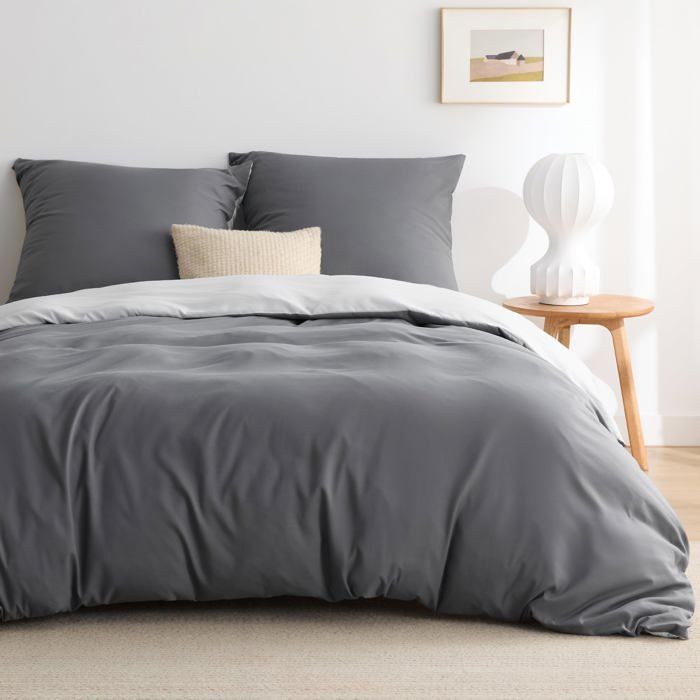 Parure de lit - Bedsure - Gris fumée Gris micro-puce - 240x220cm - Lot de 3 pièces - Brossage - Toutes saisons