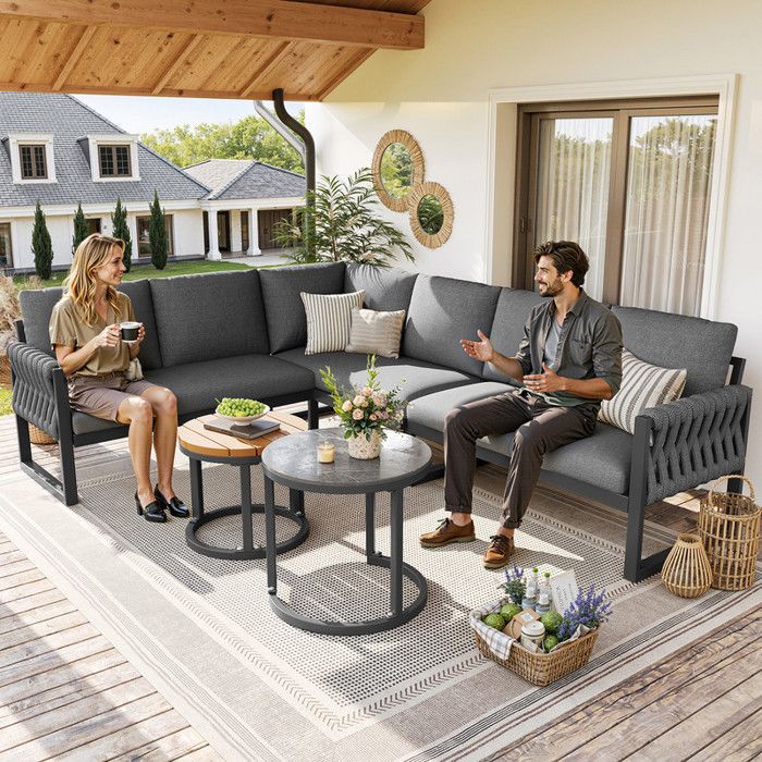 Ensemble de meubles de jardin pour 5 à 6 personnes avec pieds réglables coussins imperméables et amovibles de dossier modulaire Ensemble de meubles de jardin pour 5 à 6 personnes avec pieds réglables coussins imperméables et amovibles de dossier modulaire