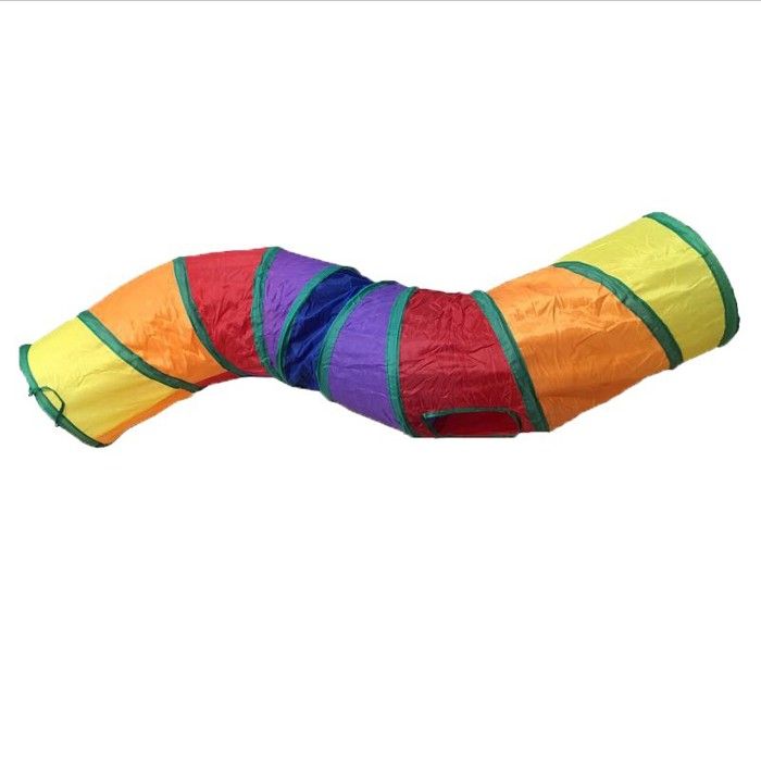 Tunnel pour chat pliable - Phoesky - 3 trous - 123x25 cm - Arc-en-ciel - Polyester - Jeu interactif - Balle suspendue