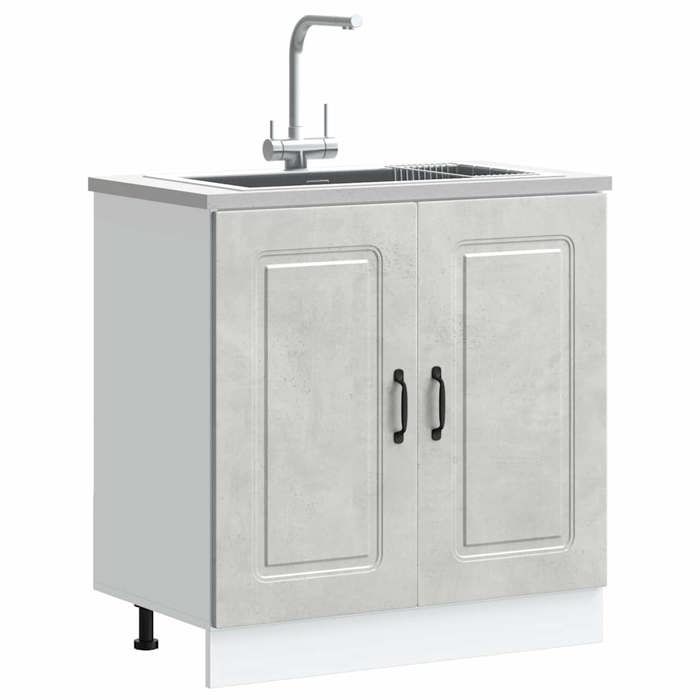 Meuble sous-évier 1 PC Armoire de plancher dévier Kalmar gris béton bois ingénierie 80x46x81.5 cm A13796