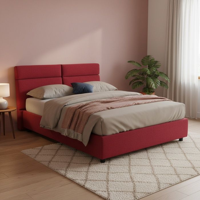 Lit Matrimonial Asica Dmora en Tissu Rouge Lit Matrimonial Asica Dmora en Tissu Rouge