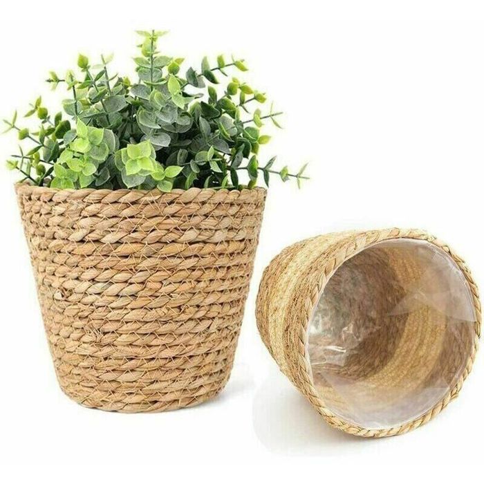 Panier de rangement - OKZ - Panier en jonc de mer - Ø18 cm - Ensemble de 2 - Paille/Osier