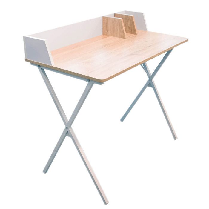 Bureau Plateau Effet Bois Piètement Blanc - BARON