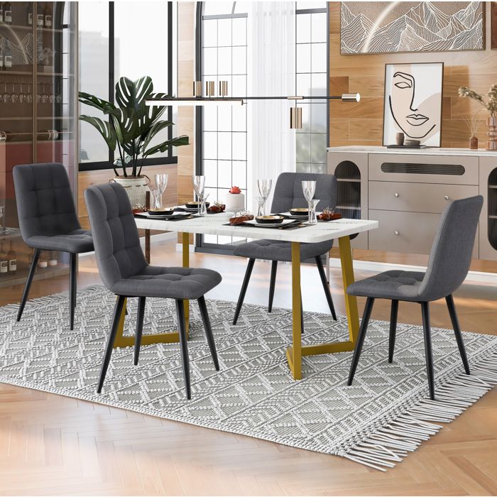 Modenuit Ensemble table a manger 117 x 68 cm avec 4 chaises table rectangulaire decor marbre gris et dore
