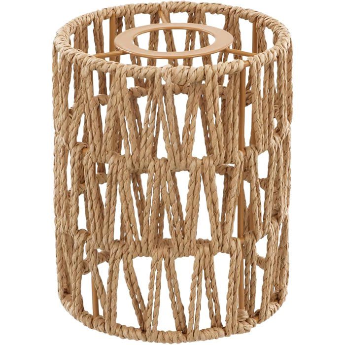 Abat-jour rotin bohème marron tressé main avec cordon papier - 15 cm ouverture 12 cm hauteur pour lampe table