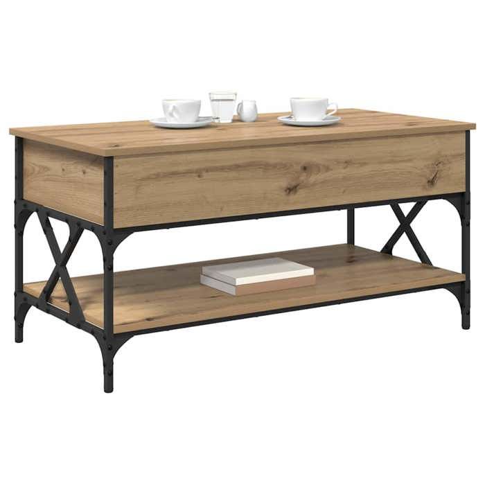 Promo“Table basse Chêne Artisanal 100 x 50 x 50 cm en bois dingénierie avec plateau relevable 192454
