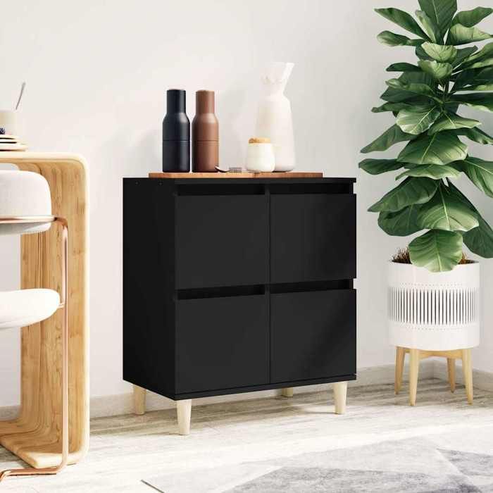 Noir Buffet Noir 60x35x70 cm Bois dingénierie - Meuble Rangement LV34226