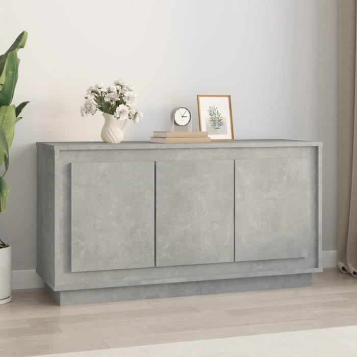 Buffet bas - AKOZON - Gris béton - Bois dingénierie - 102x35x55 cm - 6 compartiments