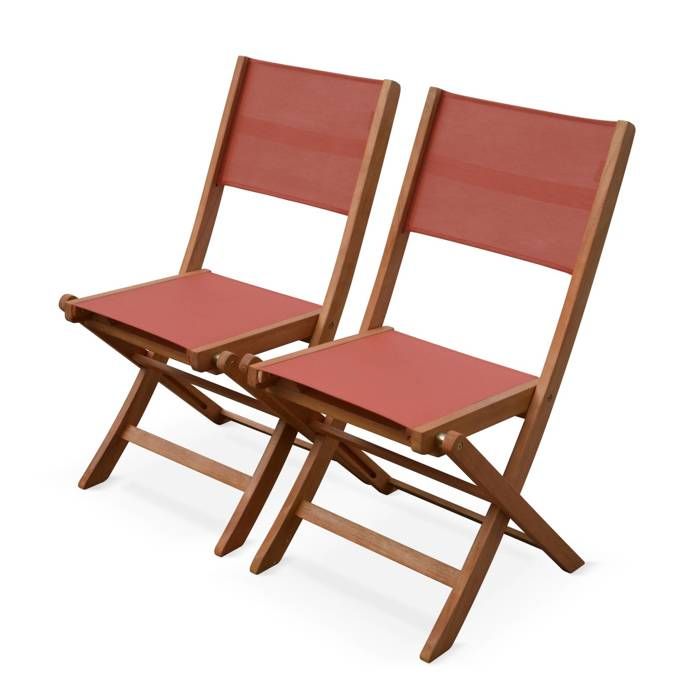 Chaises de jardin en bois et textilène - Almeria Terracotta - 2 chaises pliantes en bois d'Eucalyptus huilé et textilène