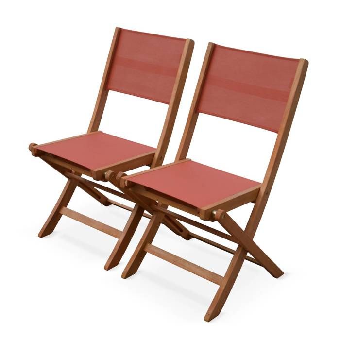 Chaises de jardin en bois et textilène - Almeria Terracotta - 2 chaises pliantes en bois dEucalyptus huilé et textilène