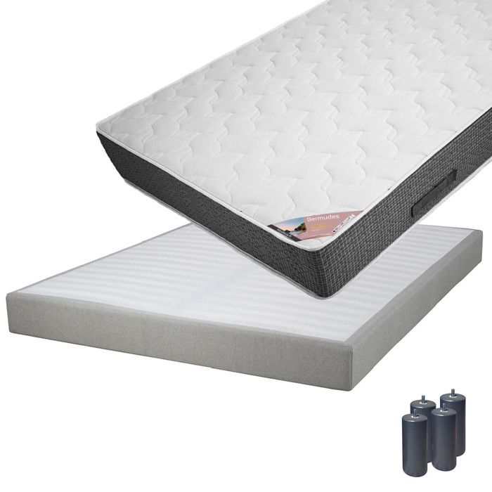 Bermudes - Pack Matelas 140x190 + Sommier Tapissier Démontable 2x20 Lattes Lin + Pieds Anthracites 15cm Bermudes - Pack Matelas 140x190 + Sommier Tapissier Démontable 2x20 Lattes Lin + Pieds Anthracites 15cm