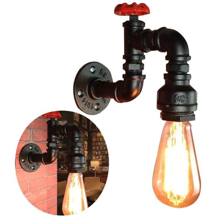 Lampes murales industrielles Vintage Appliques murales en tube d'eau de fer avec valve Noir 