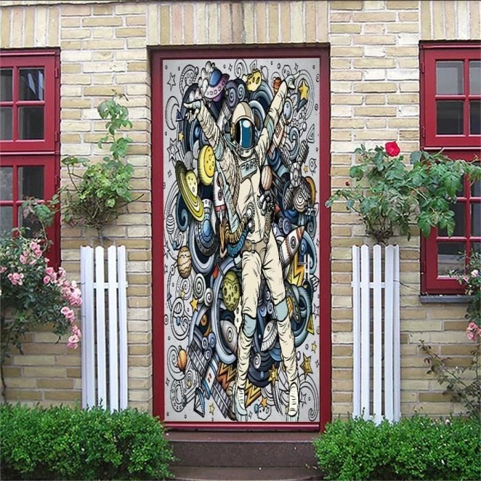 Autocollant Porte 3D Effet Bibliothèque - 95x215 Cm, Auto-adhésif, Facile à Poser - Décoration Trompe-l'œil Pour Salon, Chambre