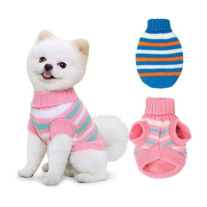 Pull pour chien,gilet à col roulé pliable en tricot à rayure