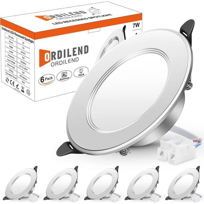 Spot LED Encastrable Extra Plat - Lot De 10 - 7W 6000K Blanc Froid - IP44 Pour Salle De Bain, Cuisine, Couloir