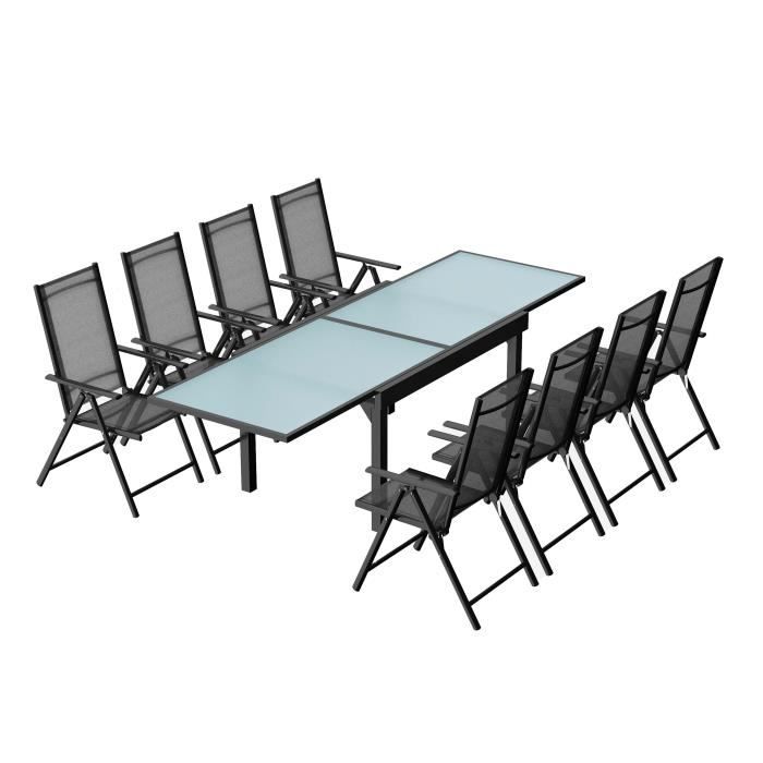 Salon de jardin aluminium BRESCIA - Table extensible + 8 chaises en textilène