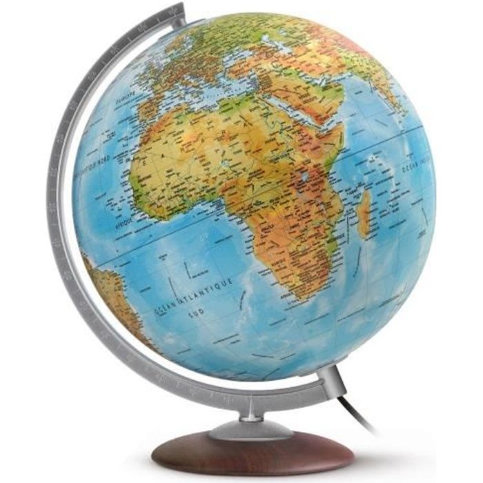 Globe Terrestre Lumineux Magellan Mora 30cm - LED Économe - Cartographie Détailée - Support Bois - Éclairage LED