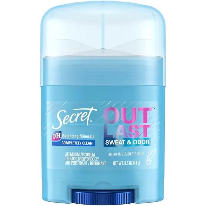Déodorant Solide Secret Outlast Completely Clean - 73g, Invisible, Sans Parfum, PH Neutre