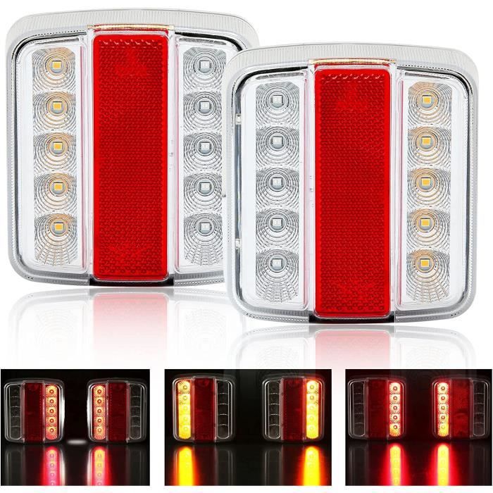 Feux Remorque LED EBTOOLS Lot 2 - 12V/24V 20 LED Stop/cligno/recul | Pour Caravanes Bateaux