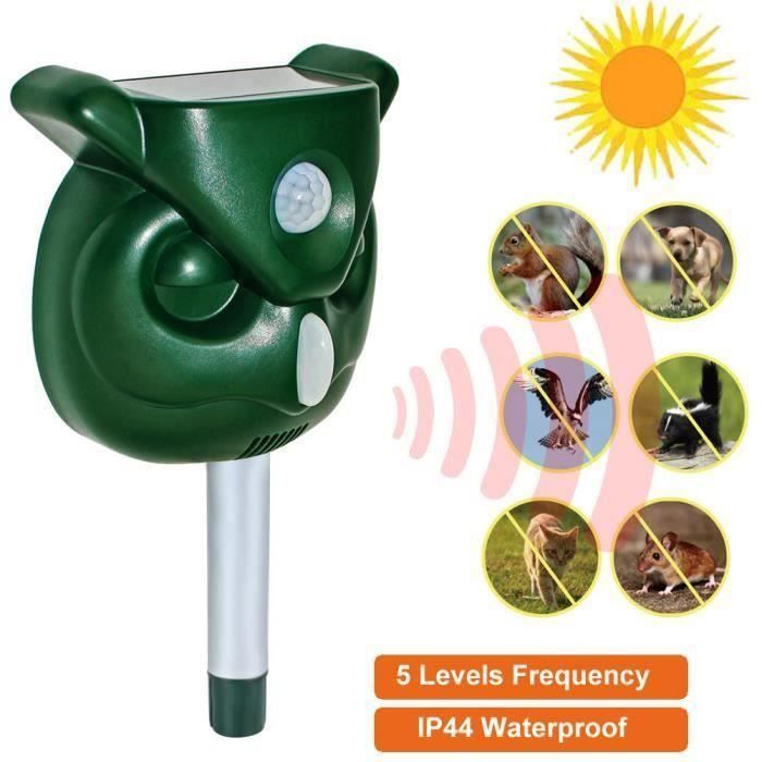 Répulsif à Animaux Solaire Et Ultrason - 4 Modes Réglables, Détection PIR, Recharge USB/solaire - Pour Chats, Chiens, Rongeurs