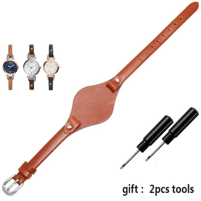 Accessoires Montres,Bracelets de montre fossil ES3077 ES2830 ES3262 ES3060,  en cuir véritable, de - Type Marron-8mm rose gold clasp , - Achat/vente  montre - Cdiscount