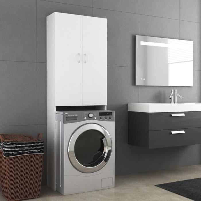 Meuble pour machine à laver - Luxueux meuble de salle de bain - Blanc 64x255x190 cm