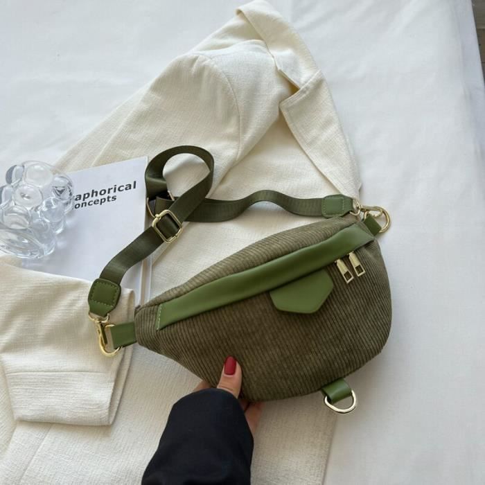 Sac banane vert Sac bandouli re en velours c tel pour femmes