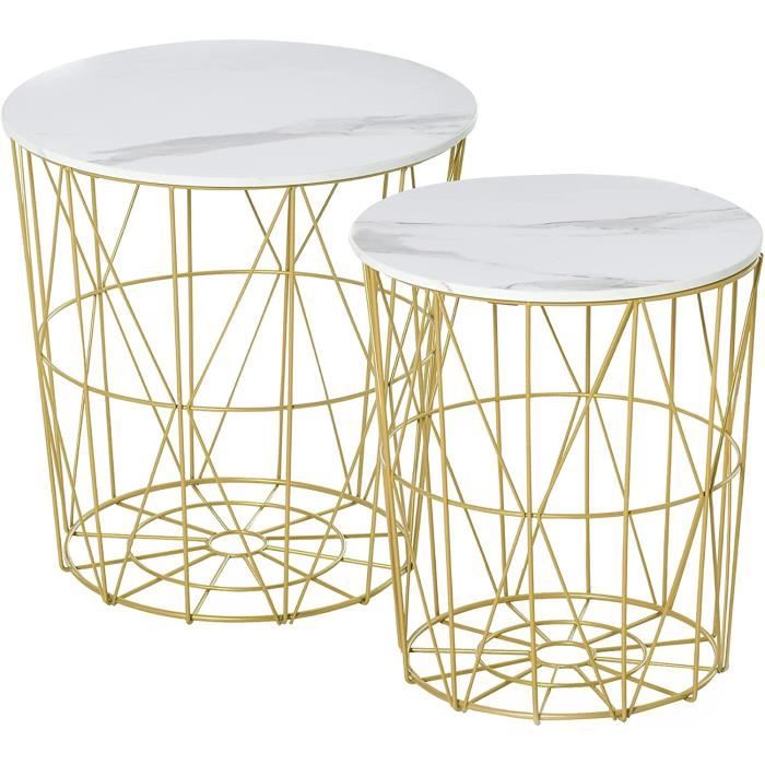 Lot De 2 Tables Basses Gigognes Contemporaine Acier Aspect Marbre Noir Homcom M22155105