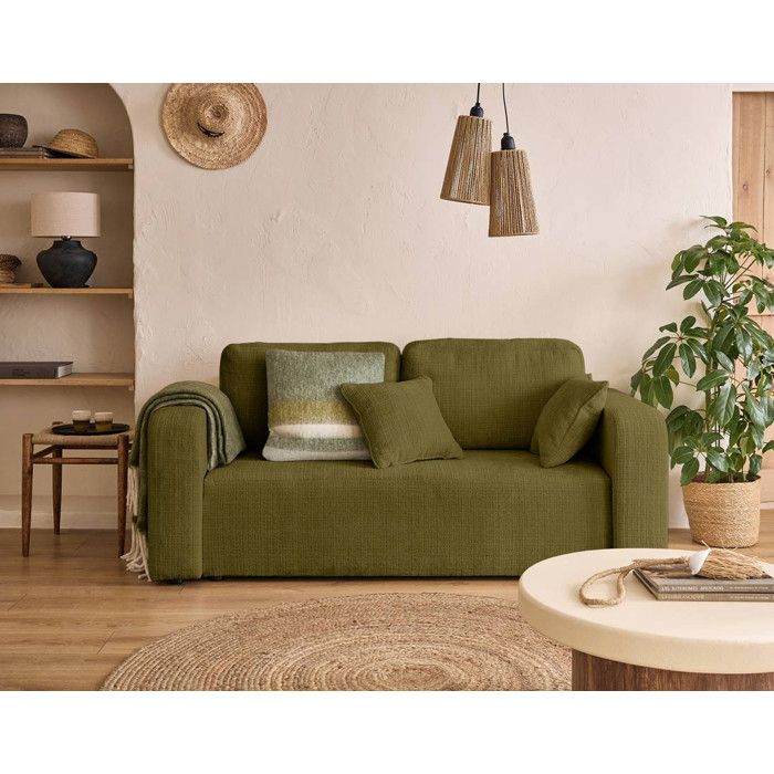 Miro - canapé droit 2 places - en velours texturé - Vert Olive
