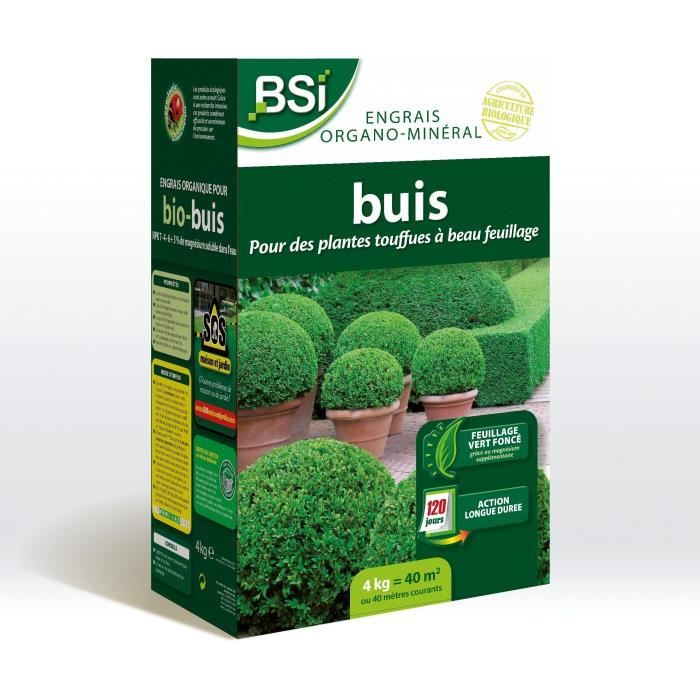 BSI - Engrais Bio - Buis - Pour Buis Touffus Au Feuillage Etincelant Et Vert Fonçé - Action Longue Durée - 4kg - 40 m²