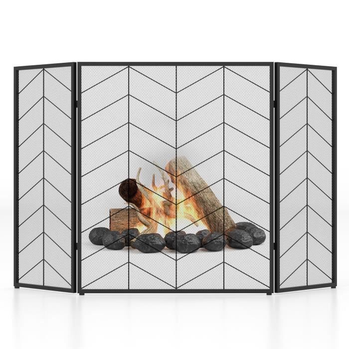Pare-feu de cheminée 3 panneaux en fer forgé grand écran décoratif