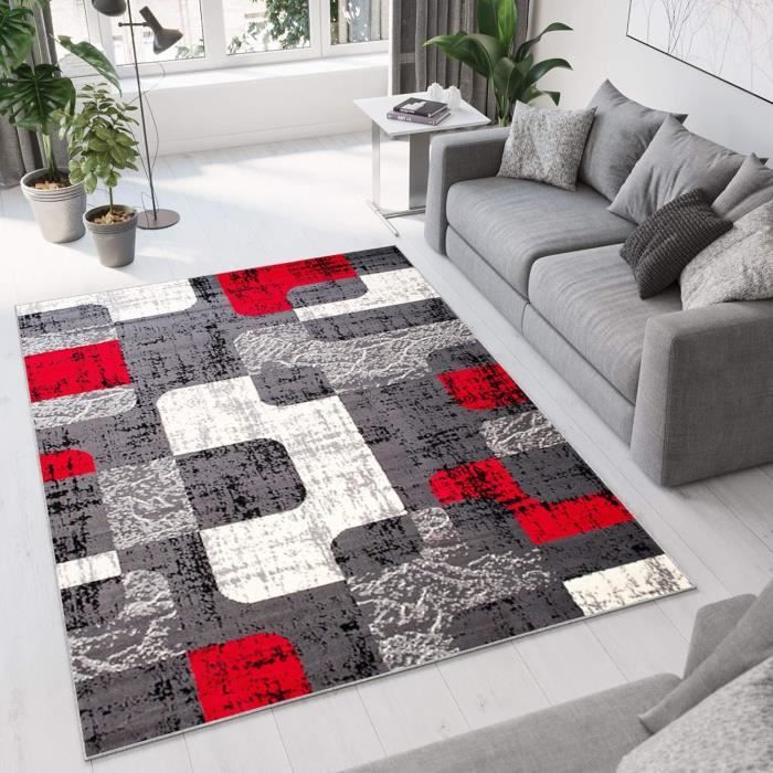 Tapis TAPISO Sky 160x220 Cm - Gris Clair Motif Abstrait - Poil Court Moelleux - Salon Chambre