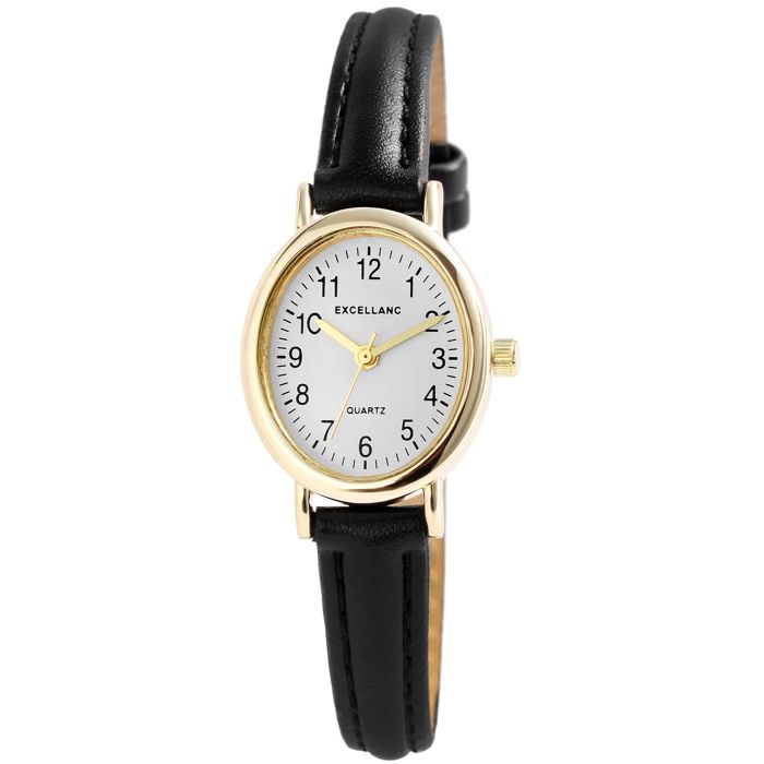 Montre femme - EXCELLANC - Excellanc - Boîtier ovale doré 23 mm - Bracelet simili cuir noir 10 mm - Quartz PC21