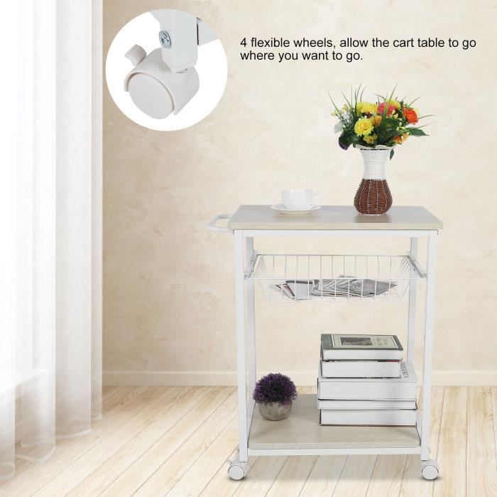 Chariot De Rangement Mobile CAXXA – 3 Niveaux, Métal Blanc (neuf, Assemblage Requis)